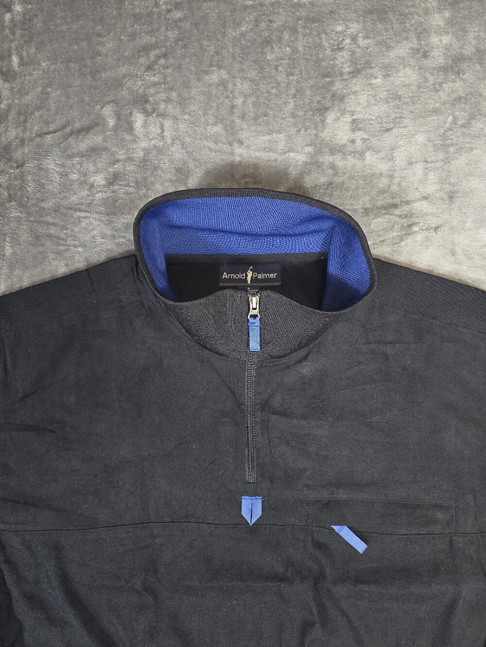 Vintage Arnold Palmer Golf Windbreaker Jacket Size Small Fits Medium Black Blue